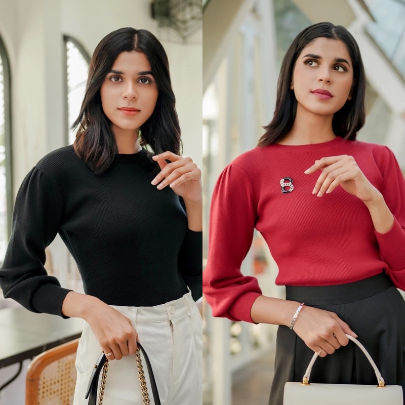 Cuff Knit Sweater - Mint brown black red Benang jarum benangjarum XS S M L XL XXL buttonscarves nada