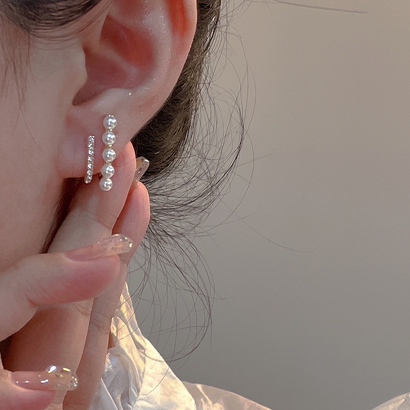 AY(CN) Anting Emas Ganda Aksen Mutiara Kristal Untuk Wanita