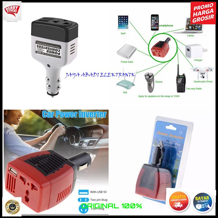 J385 POWER INVERTER USB AKI ACU DC TO AC LISTRIK ADAPTOR MOBIL CAR CHARGER W WATT ELEKTRONIK TEGANGAN CAS CASAN VOLT SETRUM SOCKET UNIVERSAL MULTI INDIKATOR STABLIZER LIGHTER VOLTAGE 220 12 V BISA UNTUK SEGALA JENIS MOBIL LEBIH SIMPLE