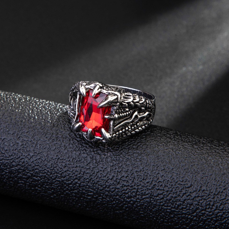 Cincin Logam Batu Permata Cakar Naga Fashion Pria