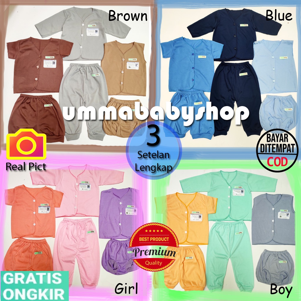 6 pcs / 3 Set Setelan Baju Bayi Baru Lahir Lengan Panjang Paket Hemat Lengkap Katun Halus Lembut SNI Baju Celana Paket Newborn Baby Perlengkapan Bayi Baru  Lahir Gift Kado Bayi Laki Perempuan