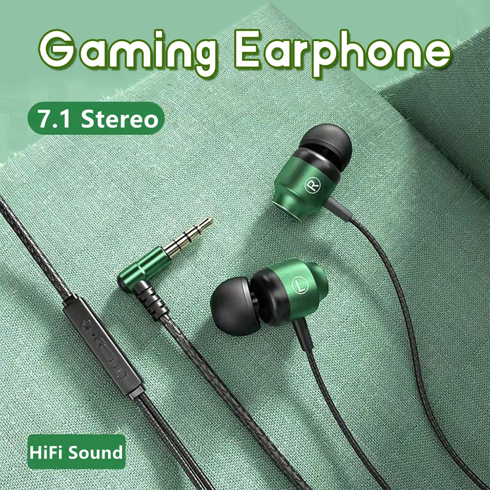 Earphone Gaming Kabel Magnetik Jack 3.5mm HiFi Bass Stereo Bahan Metal Warna Hijau Untuk Handphone / Komputer