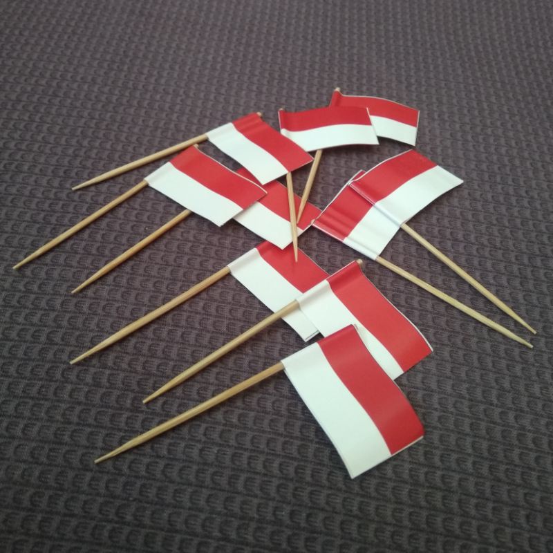 Tusuk Aksesoris Hiasan Bendera Mini Indonesia Topper Hiasan Garnish Kue Nasi Tumpeng 17 Agustus