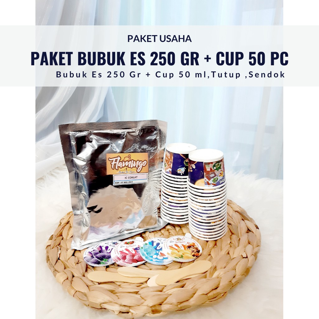 Paket Es krim Spesial Bubuk Es Krim 250 gram + Cup 50 ml 50 pcs lengkpa tutup dan sendok bisa pilih