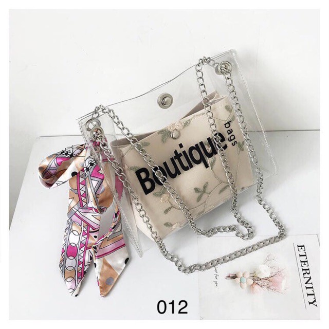 JF - F012 Tas Boutique transparan tas fashion korea , tas fashion impor, tas batam , tas murah