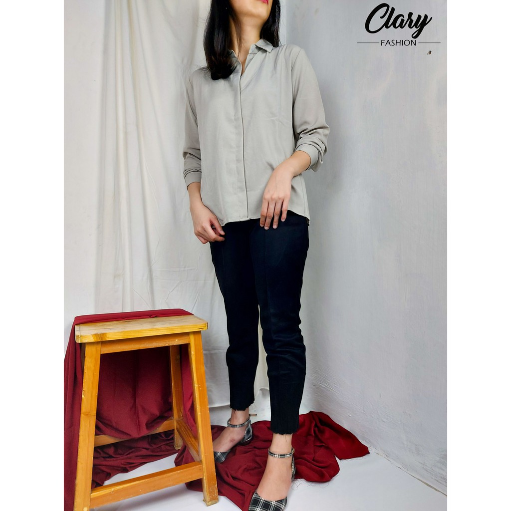 Blouse / Kemeja Kerja Wanita - Muffin Blouse warna abu abu bahan katun mexicola tebal dan adem