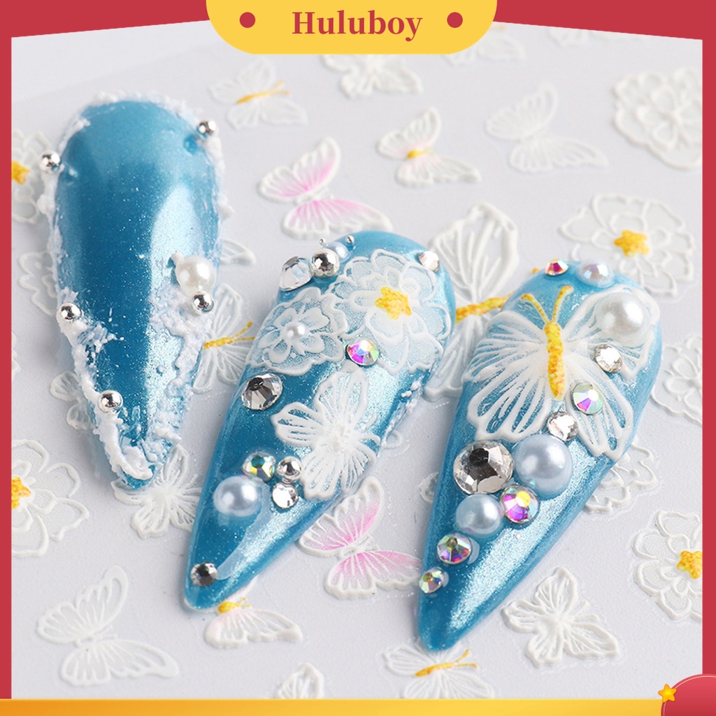 Huluboy Huluboy♡ Stiker Kuku Motif Renda Bunga Kupu-Kupu 5D Untuk Pernikahan
