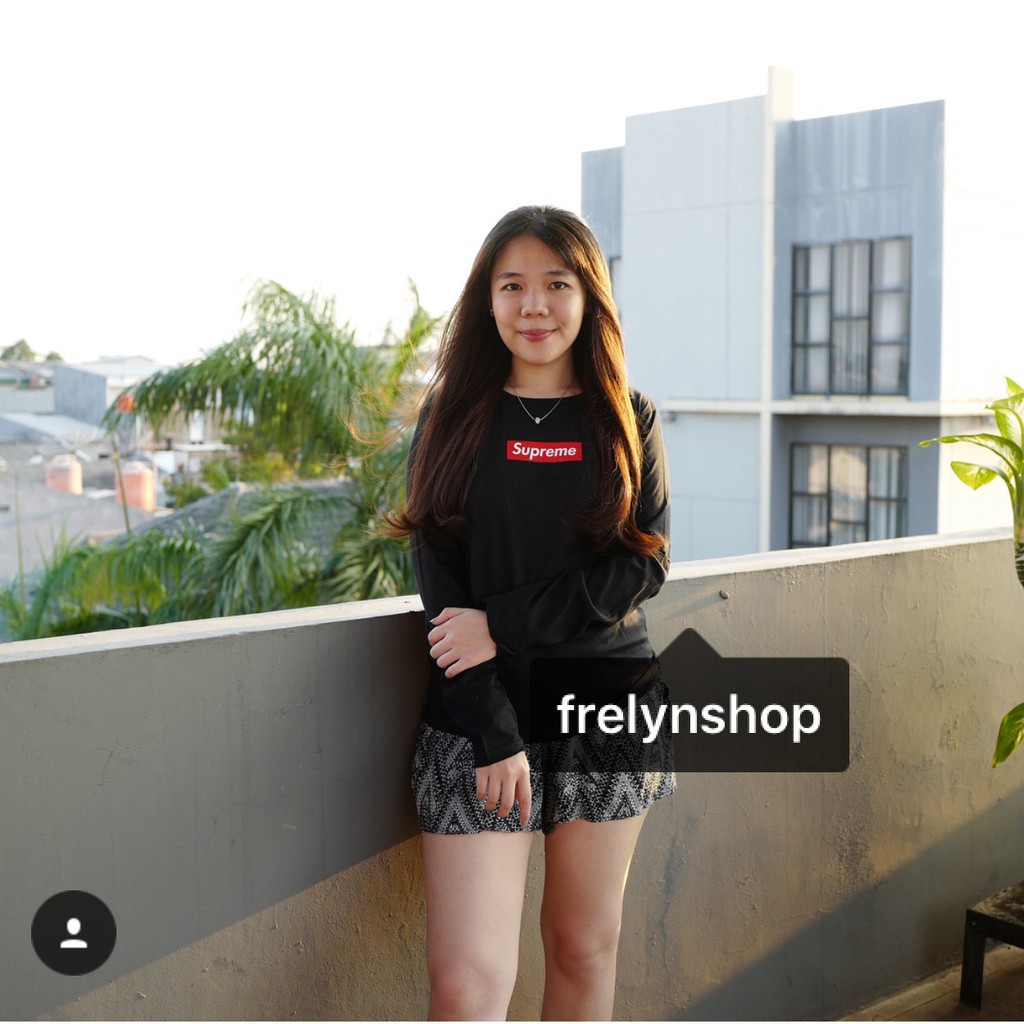 Baju cewek wanita Kaos longsleeve murah / Grosir Kaos Lengan panjang motif SUPREME BLACK Murah