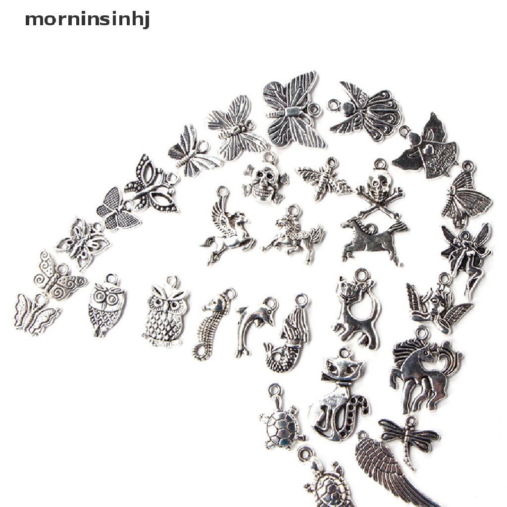 Mornin 100pcs Liontin Silver Tibet Campur Untuk Diy Perhiasan