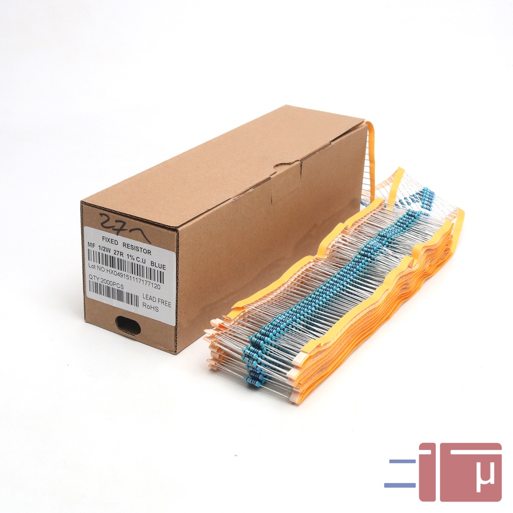 x10 Resistor 27R 27 Ohm 1/2W Metal Film 1% Taiwan Kaki Tembaga