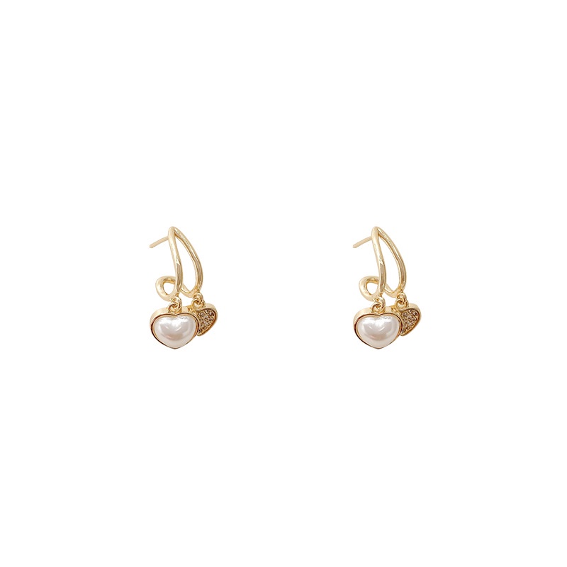 Anting Tusuk Gantung Bahan Sterling silver 925 Desain Hati Ganda Hias Mutiara Gaya Mewah High Quality Untuk Wanita