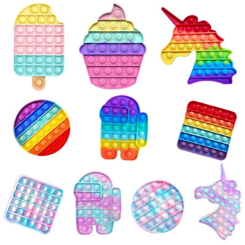 Foxmind Push Pop it unicorn murah rainbow Fidget Toy Bubble Sensory Special Needs Silent Classroom Anxiety Relief Stress Toys