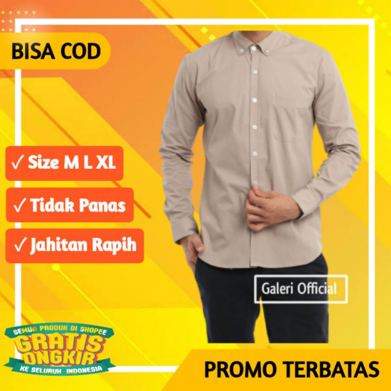 kemeja cowok polos lengan Pendek slimfit hem pria kantor hitam navy putih maron army