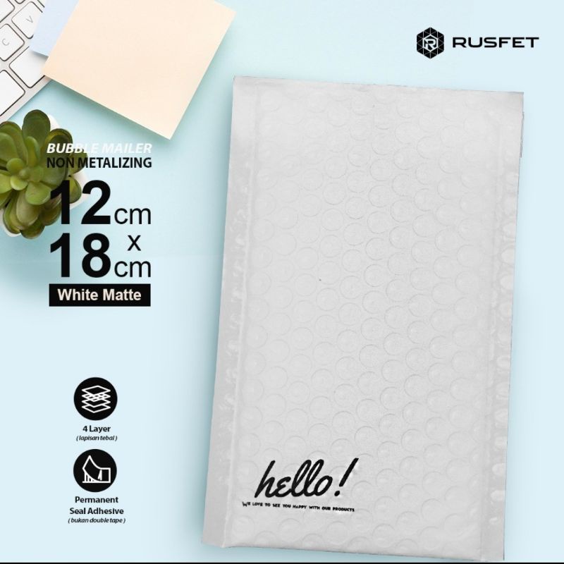 Bubble Mailer / Amplop Bubble Premium / Security Bag Rusfet 12x18+4cm White Matte