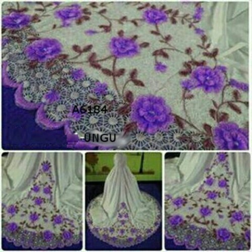 Mukena putih dewasa murah bordir bunga renda mewah hantaran mukenah id - purple