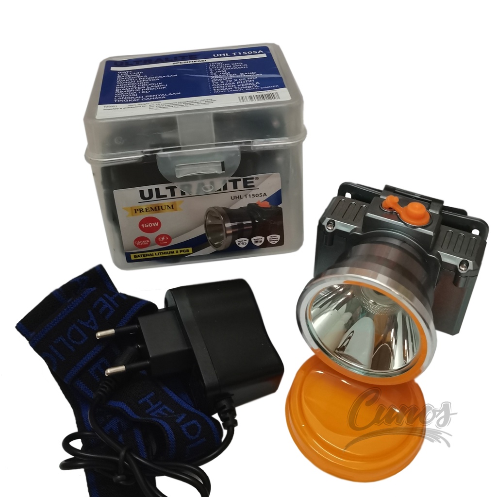 Senter Led Super Terang 150 Watt Ultralite UHL T-1505A Senter Kepala Super Terang Anti Air Cas Jarak