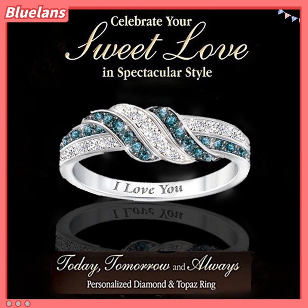 Bluelans Cincin Berlian Imitasi Desain Tulisan I Love You Untuk Wanita