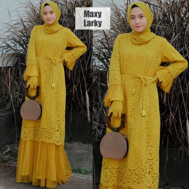 maxi dress gamis muslim terbaru 2021 larky brokat mustard