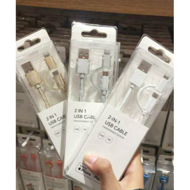 miniso kabel usb iphone 2 in 1