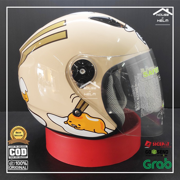 Helm Cewe Cewek Wanita Uniseks Cowok Cowo Half Face Halfface BMC Milan Gudetama Cream Yellow lucu