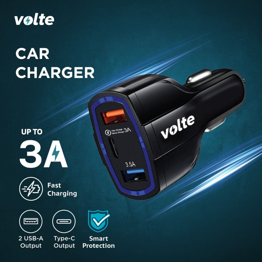 VOLTE Car Charger 3 Slot Fast Charging