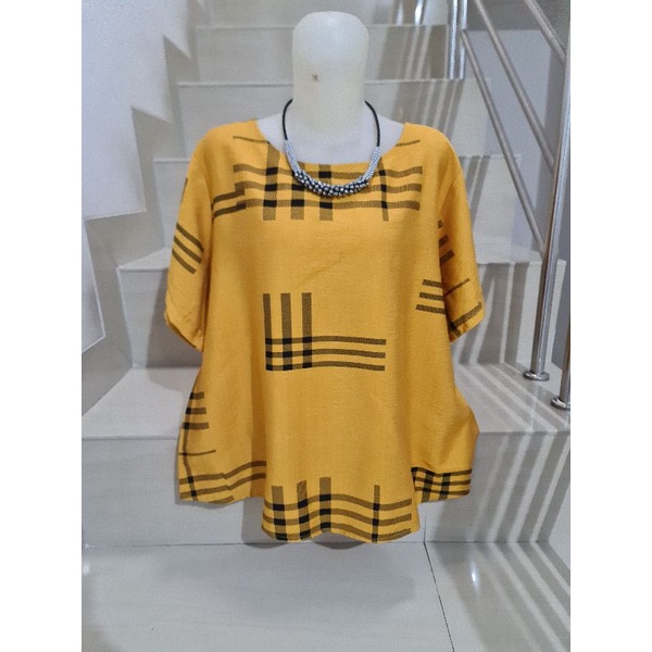 Blouse Brukat dan Kaos Bunga Import Jumbo XL-5XL-203.2 Kuning Ld 116