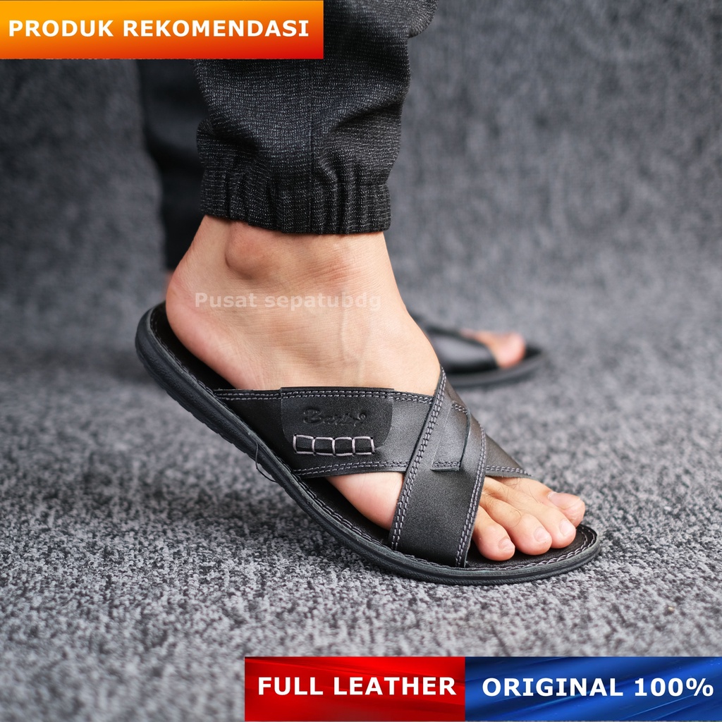 Sandal Kulit Pria Original Distro Kasual - Sendal Pria Full Kulit Distro Kekinian