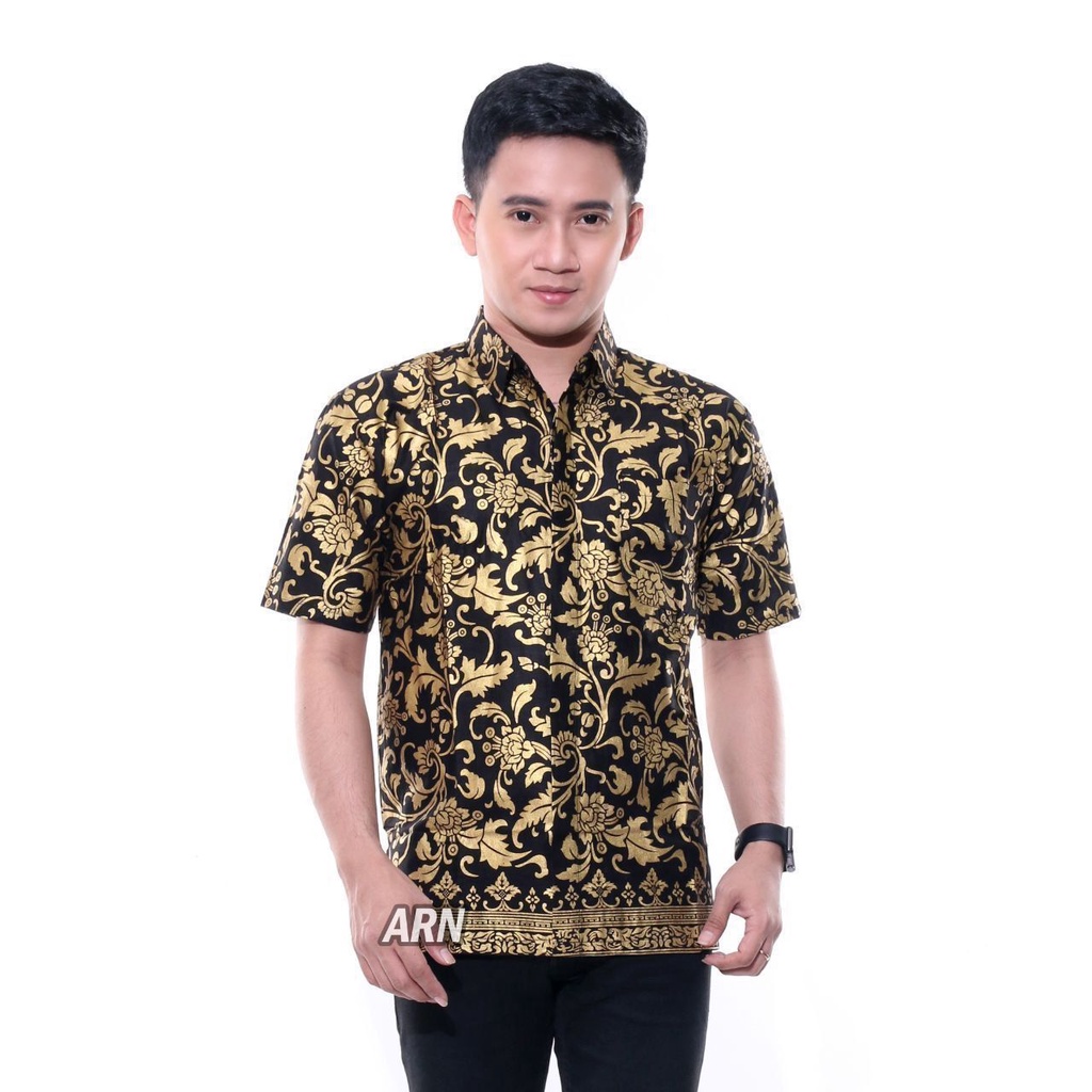 Kemeja batik pria lengan pendek motif anjani prada silver golden M L XL XXL seragam batik kantor nikahan