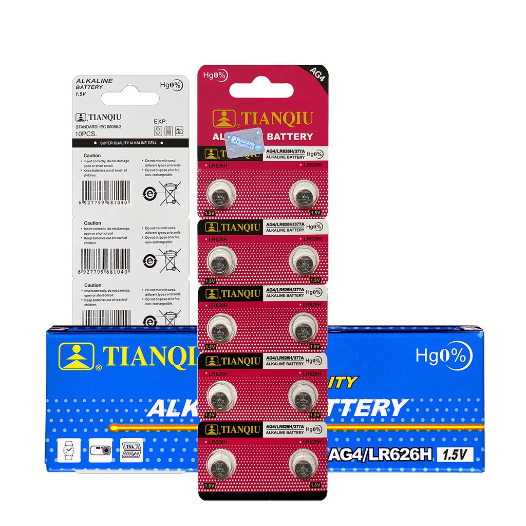 Baterai koin jam tangan Tianqiu 1.5V Alkaline AG4 / LR626H / 377A,