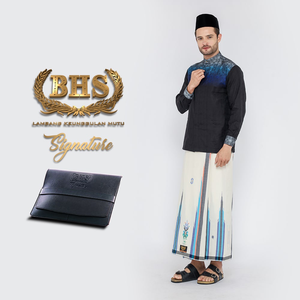 Sarung BHS Signature Gold Motif Songket Gunung Warna Putih / BHS SGN