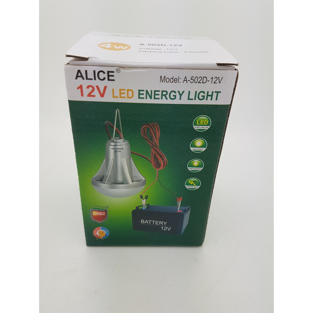 Lampu LED 12 Volt DC Merk ALICE 4 watt ( Bisa ke aki tanpa perlu inverter lagi )
