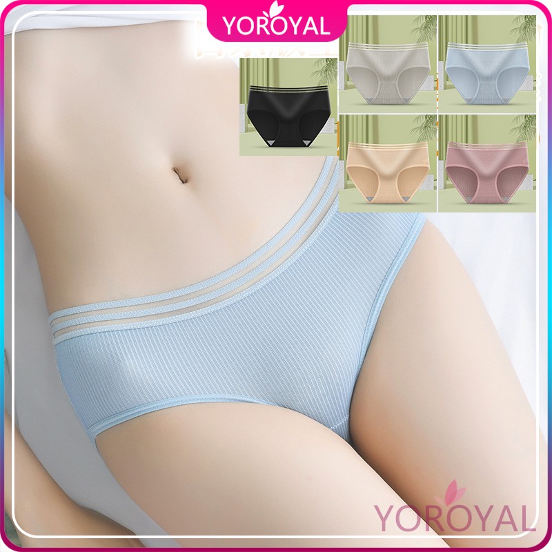 YOROYAL Celana Dalam Wanita Underwear Cewek Polos list hitam Celana Dalam Korea Bahan Katun