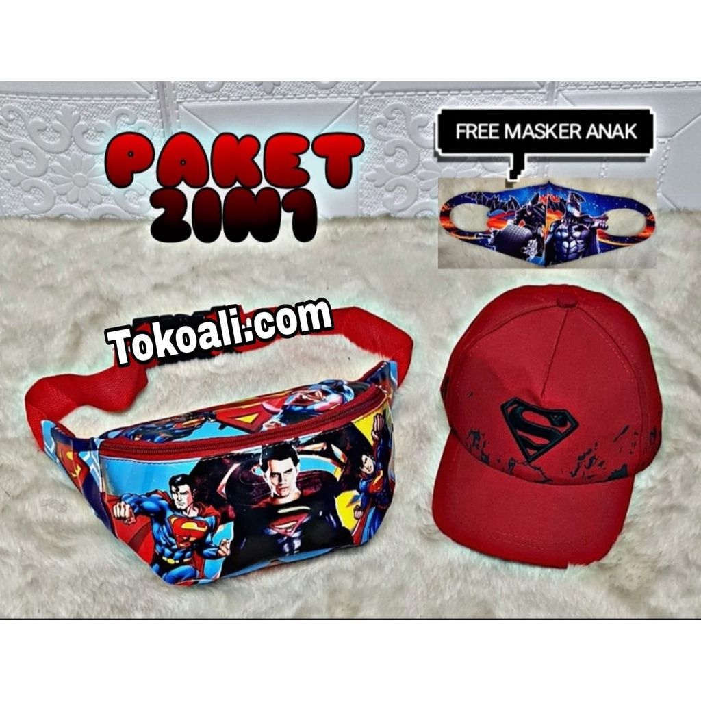 WAISTBAG anak laki laki karakter Super Hero +TOPI Murah