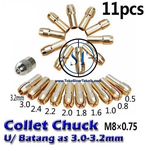 11 Pcs Chuck Brass Collet Set 0.5-3.2mm Untuk Mata Bor Mini Grinder Tuner Bor Mini Metal Shank Diameter Batang 5mm