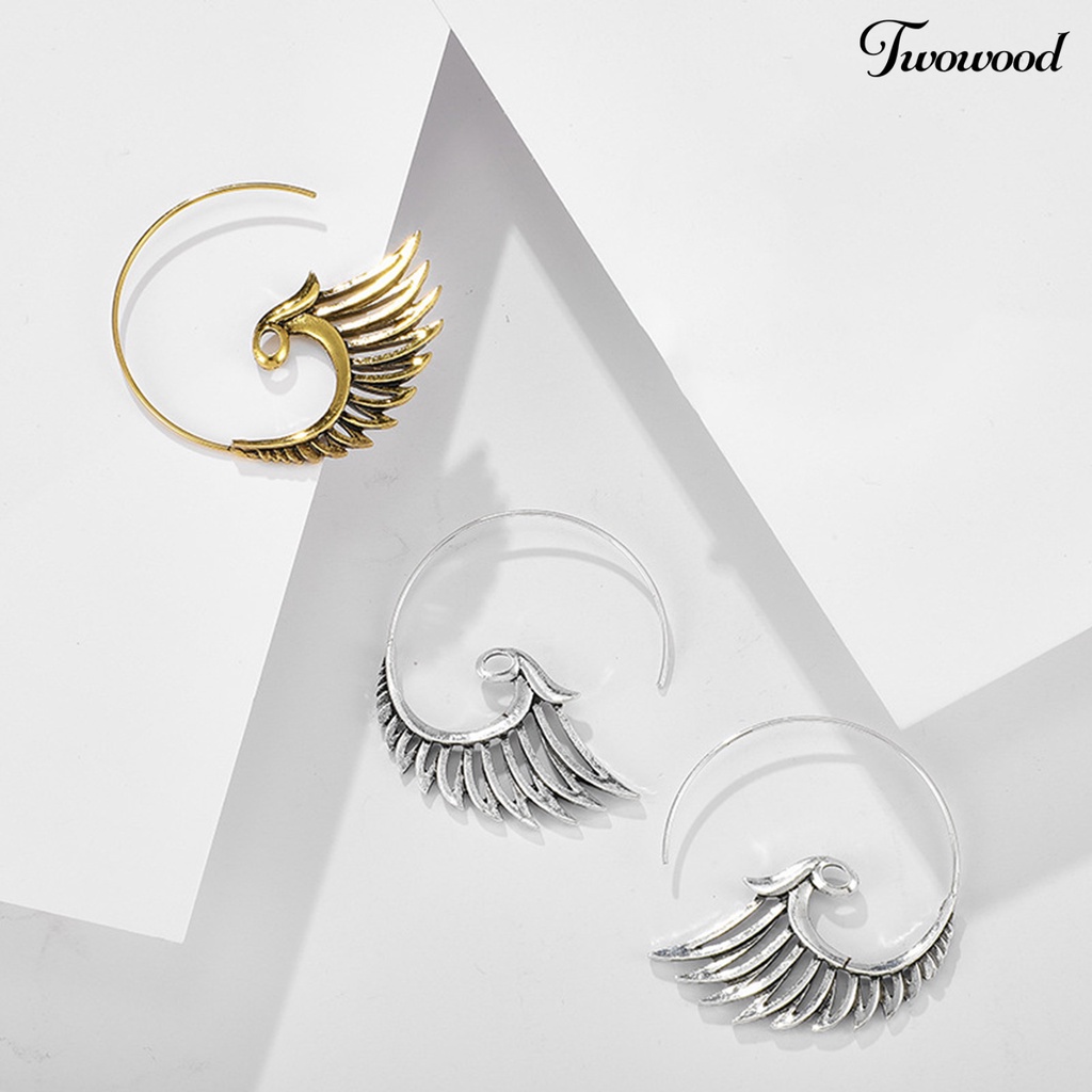 1 Pasang Anting Kait Juntai Bentuk Spiral Merak Bahan Alloy Gaya Etnik Retro Untuk Wanita