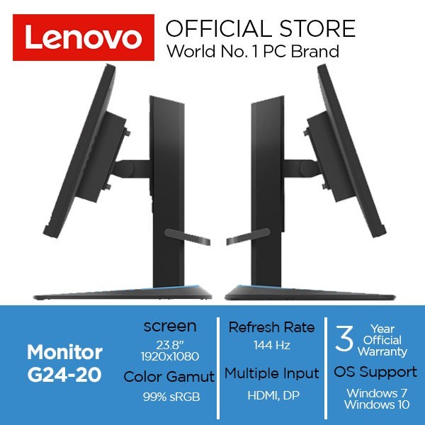 LED Monitor Gaming Lenovo G24-20 23.8&quot; FLAT FHD HDMI 144-165Hz Garansi