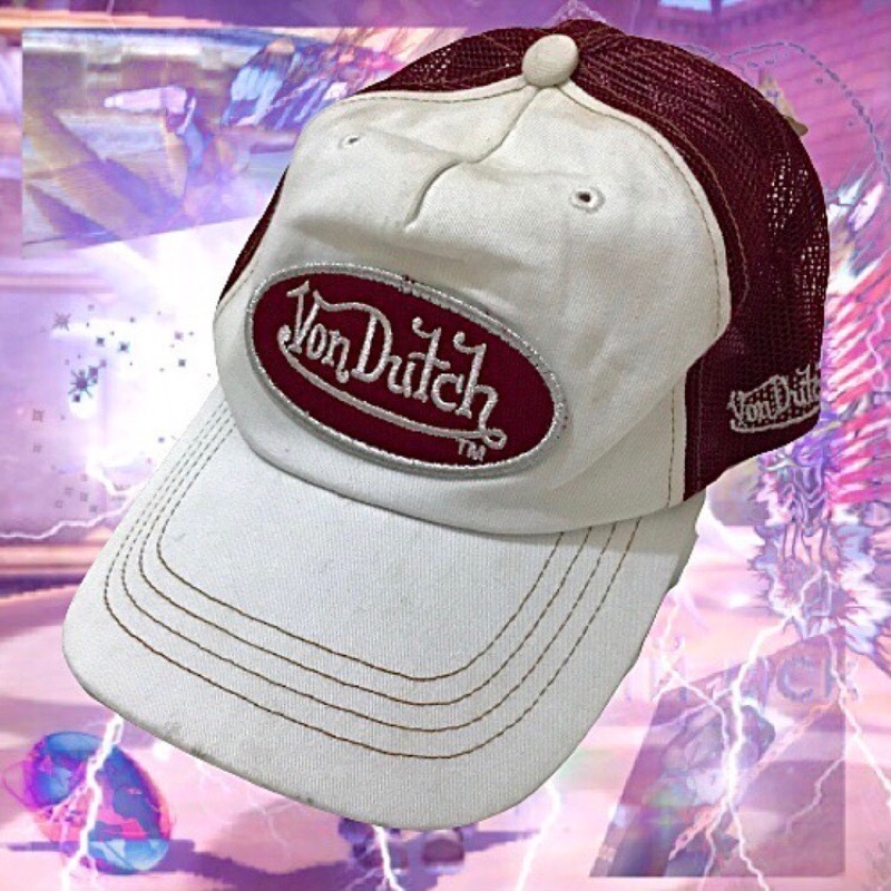 topi y2k white-red von dutch trucker