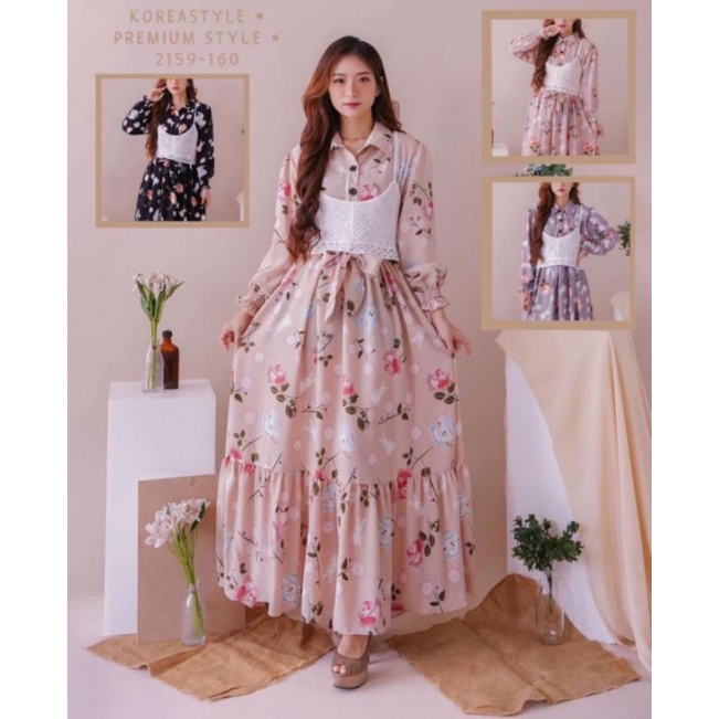 Gamis Vintage Maxi Vest Rajut BKK Import 2159-A (2in1)