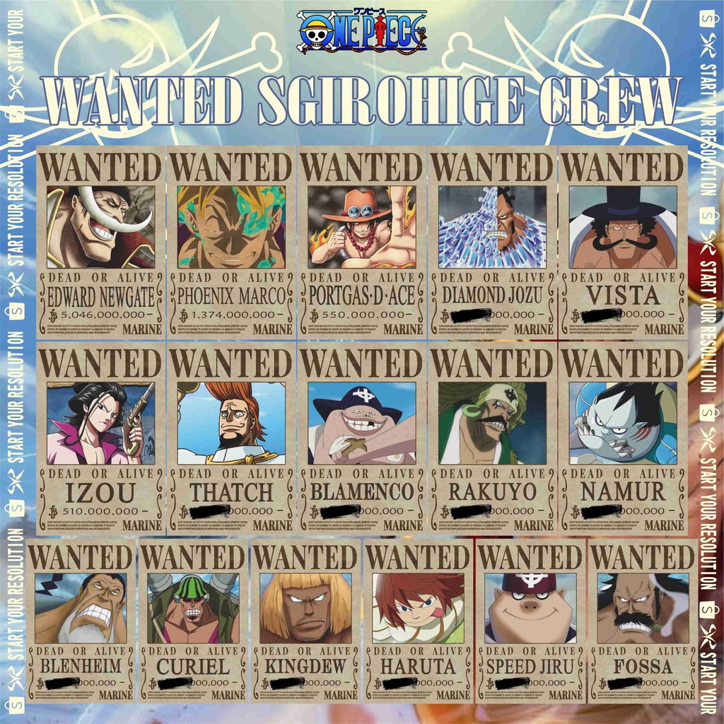 Poster Anime & Manga Wanted One Piece Bounty White Beard Pirates / Shirohige / Edward Newgate / Phoe
