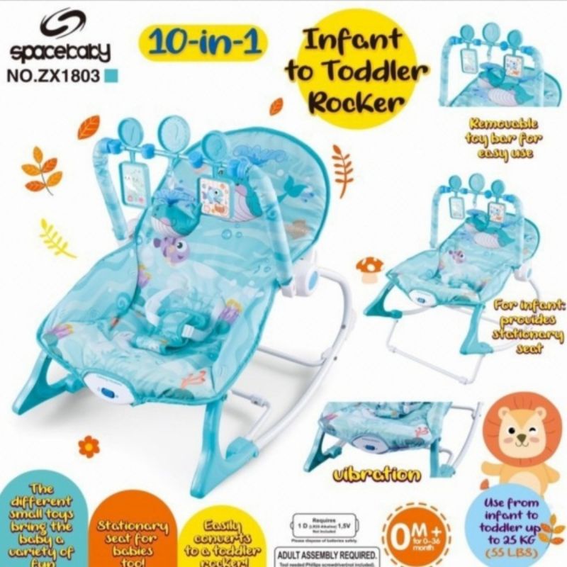 Bouncer/Kursi Ayun Space Baby Infant To Toddler Rocker 10 in 1 ZX-1803-Biru muda