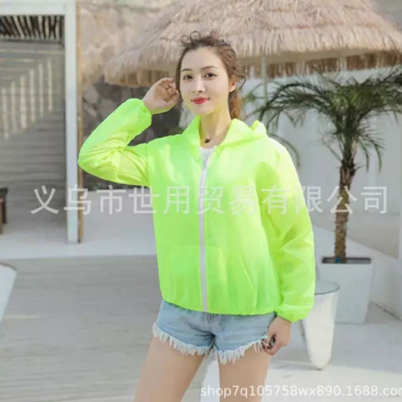 Jaket Wanita Trend Korea Anti UV Parasut Semi Transparan Woman Summer Sport Olahraga Casual Jacket-Hijau Stabilo