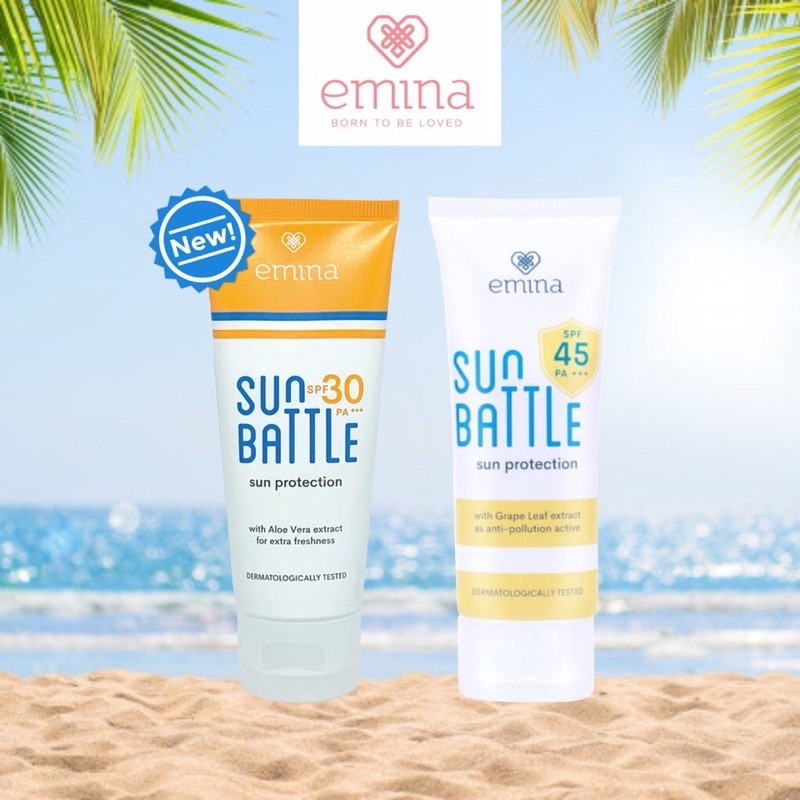 Emina Sun Protection dengan SPF 30 / Emina Sun Battle SPF 45+++ / Emina sunscreen