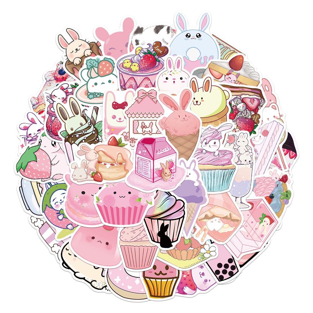 50PCS Cute Dessert Rabbit Mini Sticker Decoration Diy Album Diary Scrapbooking Label Sticker Kawaii Stationery