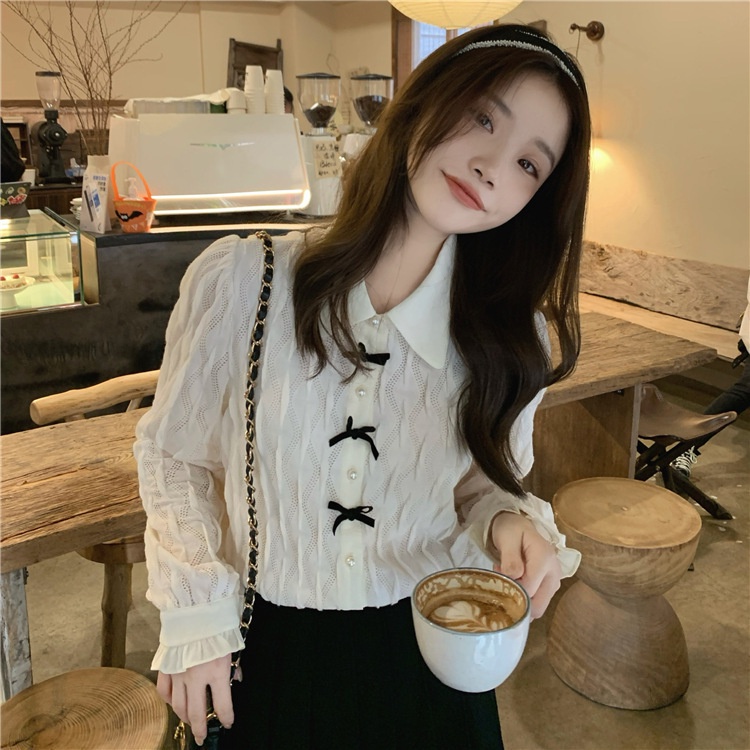 MOOGU ♡ Blus lengan panjang kemeja berongga temperamen wanita