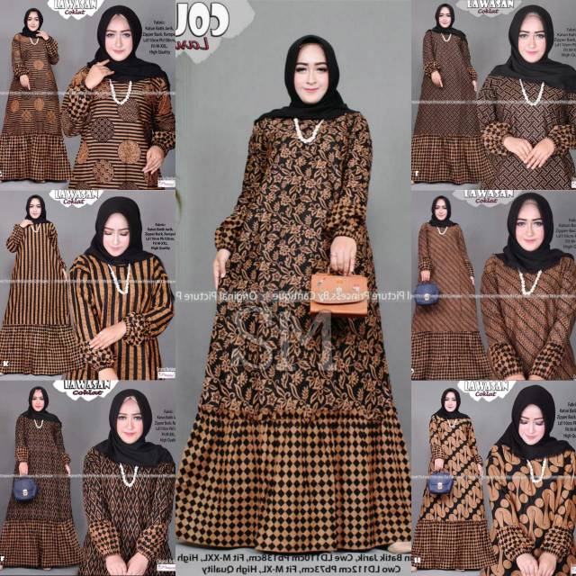 A2r Collection Gamis Batik Lawasan Coklat Batik Pekalongan Shopee Indonesia