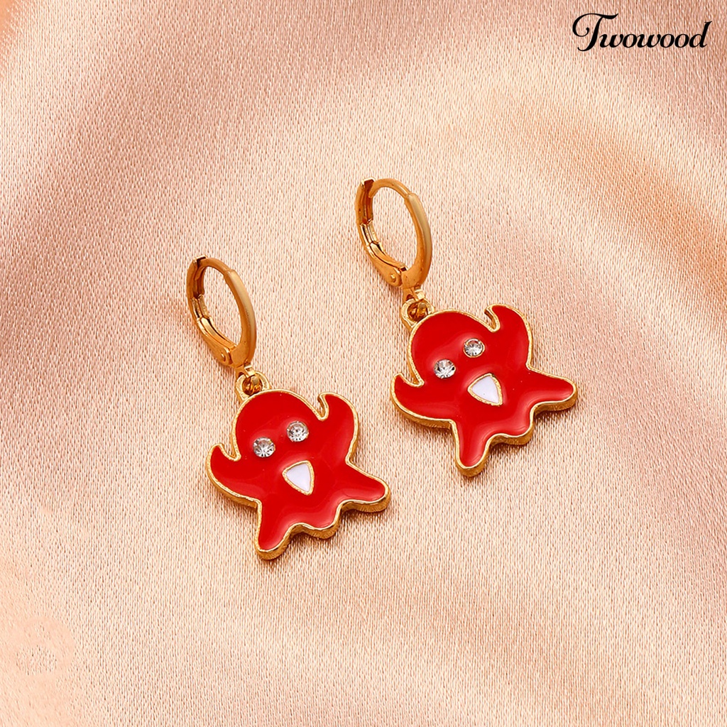 Twowood 1 Pair Ghost Pendant Halloween Earrings Candy Color Alloy Rhinestone Women Enamel Earrings Party Jewelry
