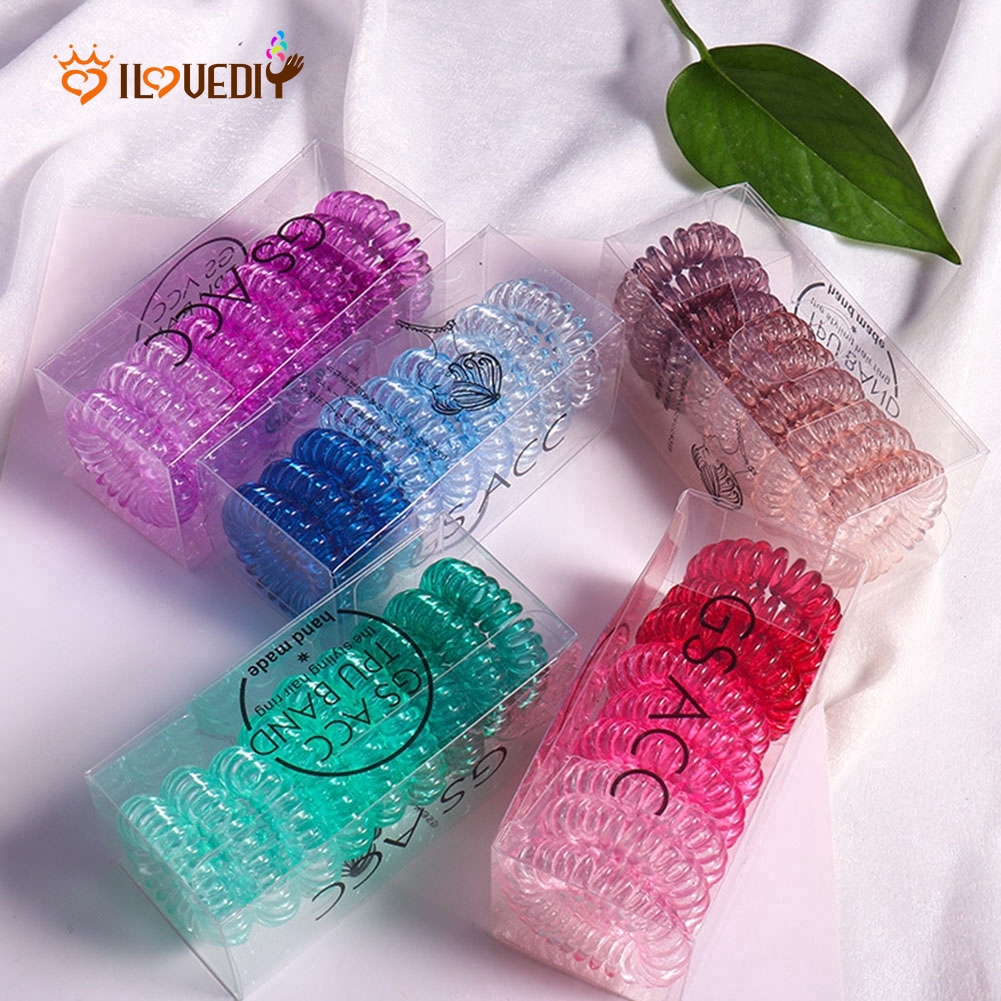 [ Women Japanese Gradient Transparent Spiral Hair Ties Rope ] [ Korean Phone Cord Girls Daily Basic Elastic Hair bands ]