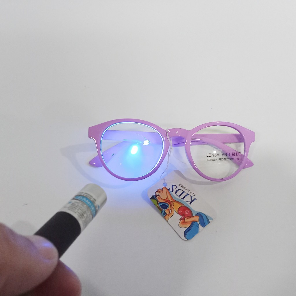 kacamata anak perempuan cantik lucu pintar kaca mata bening anti blue radiasi UV tak kena debu murah-ungu