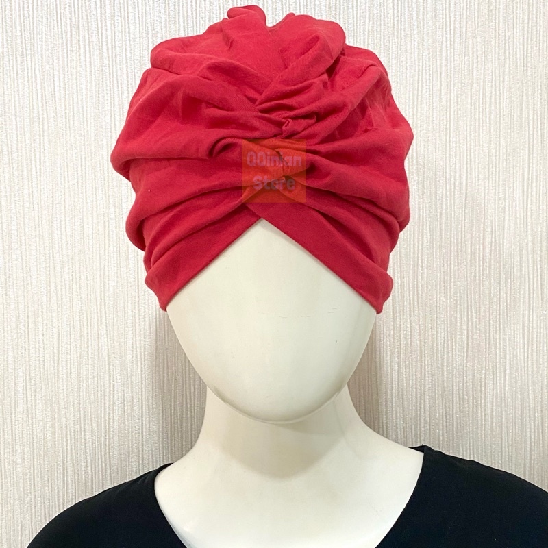 Turban Hijab Instan Instant QQinian Wanita Dewasa Fashion Muslim Warna Merah Polos Grosir