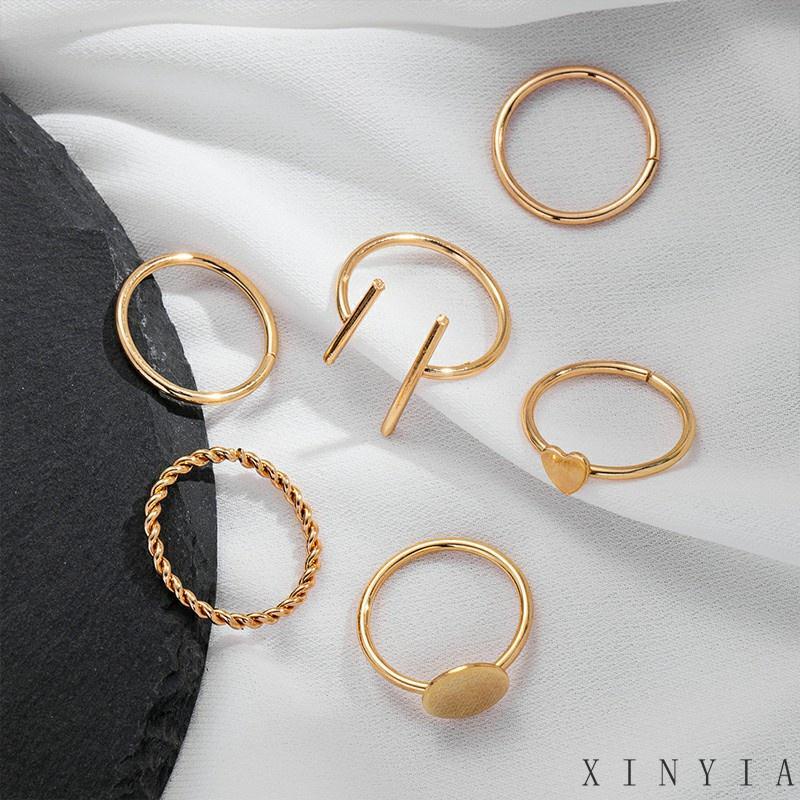 【COD】6pcs / Set Cincin Geometris Bahan Alloy Gaya Vintage